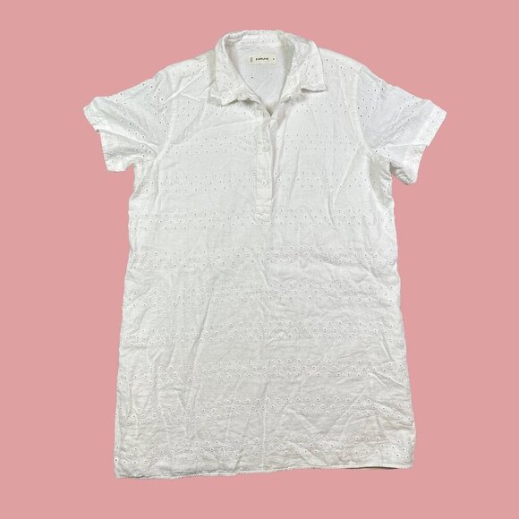 Everlane The Linen Eyelet Shirtdress Bright White Collared Women's Size Medium - Picture 3 of 8